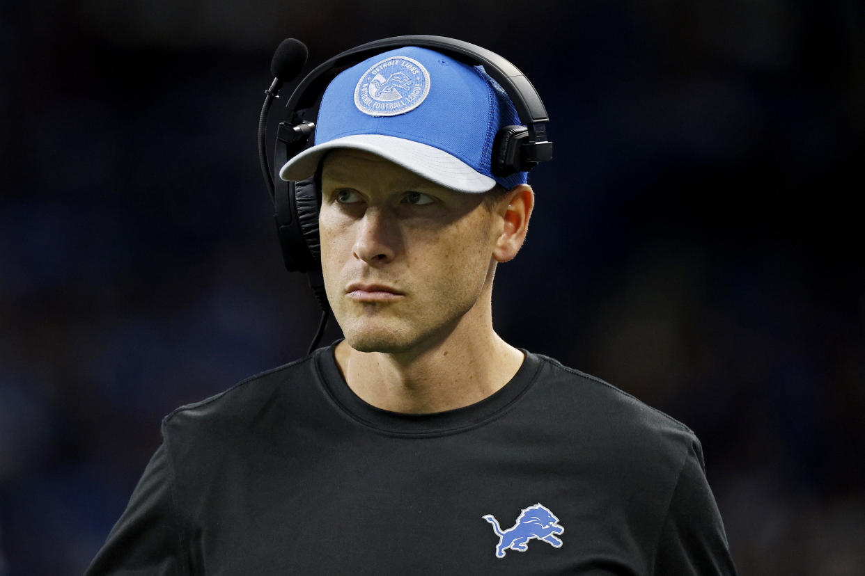 The Commanders and Lions offensive coordinator Ben Johnson have been trading barbs in the media. (Photo by Mike Mulholland/Getty Images)