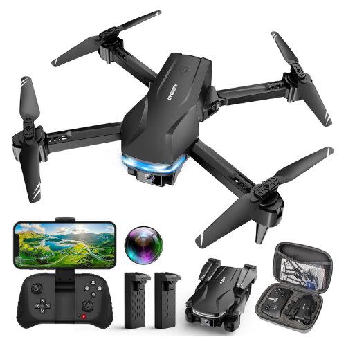 black drone with lights and accessories