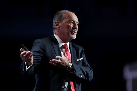 FILE PHOTO: Peter Moore, CEO of Liverpool FC gestures during the Dubai International Sports Conference in Dubai, UAE January 2, 2019. REUTERS/Satish Kumar/File Photo