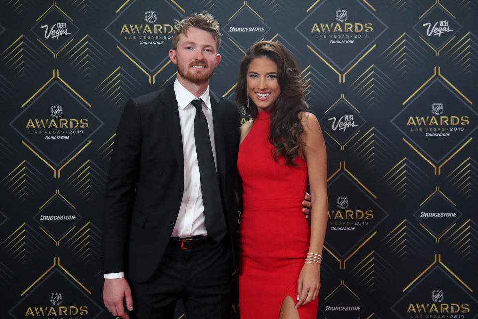 LAS VEGAS, NEVADA - JUNE 19: Trevor Gretzky and guest arrive at the 2019 NHL Awards at the Mandalay Bay Events Center on June 19, 2019 in Las Vegas, Nevada. (Photo by Bruce Bennett/Getty Images)