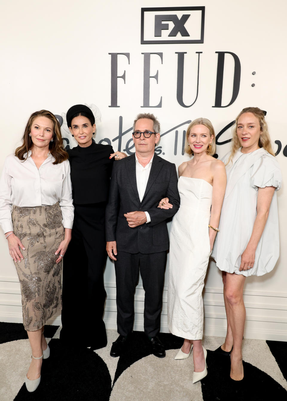 Diane Lane, Demi Moore, Tom Hollander, Naomi Watts and Chloë Sevigny at the FYC red carpet event For FX's "FEUD: Capote Vs. The Swans" at DGA Theater Complex on May 29, 2024 in Los Angeles, California.