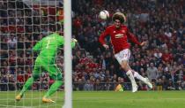 <p>Manchester United’s Marouane Fellaini scores their first goal </p>