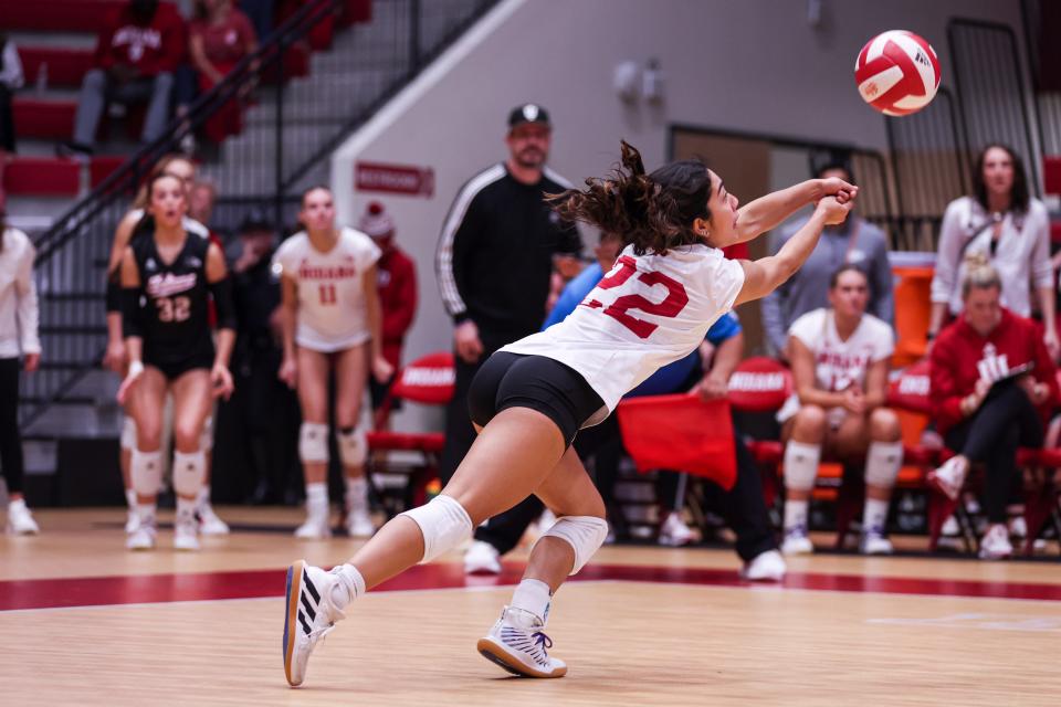 BLOOMINGTON, IN - October 21, 2023 - defensive specialist Isa Lopez #22 of the Indiana Hoosiers during the game between the Ohio State Buckeyes and the Indiana Hoosiers at Wilkinson Hall in Bloomington, IN. Photo By Dalton wainscott/Indiana Athletics