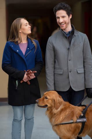 <p>Courtesy of Hallmark</p> Amber Marshall and Ben Mehl in 'My Christmas Guide'