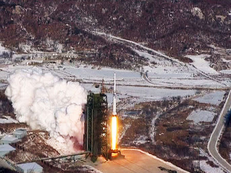 A video grab from KCNA shows the Unha-3 (Milky Way 3) rocket launching at North Korea's West Sea Satellite Launch Site, at the satellite control centre in Cholsan county, North Pyongan province in this video released by KCNA in Pyongyang December 13, 2012. REUTERS/KCNA