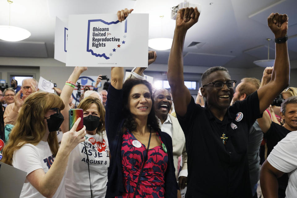 Ohio voters have resoundingly rejected a Republican-backed measure that would have made it more difficult to pass abortion protections. (AP Photo/Jay LaPrete) (Jay LaPrete / AP)