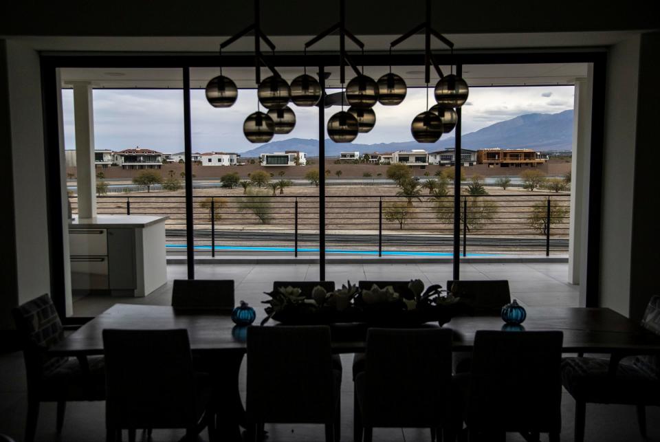 A view of the racetrack is seen from a member's dining room is seen at The Thermal Club in Thermal, Calif., Monday, Jan. 30, 2023. 