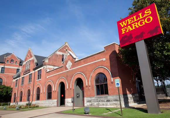 The exterior of a Wells Fargo branch.