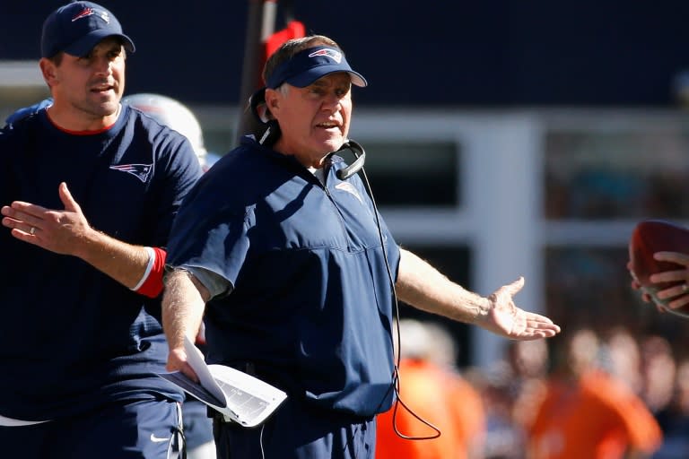 Head coach Bill Belichick of the New England Patriots, seen during their game against the Carolina Panthers, at Gillette Stadium in Foxboro, Massachusetts, on October 1, 2017