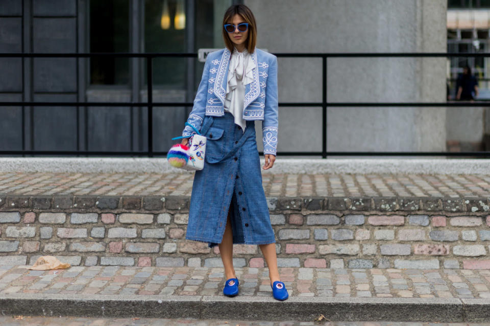 Blogger Doina Ciobanu is a vision in pretty much ever shade of blue, from baby to cobalt.