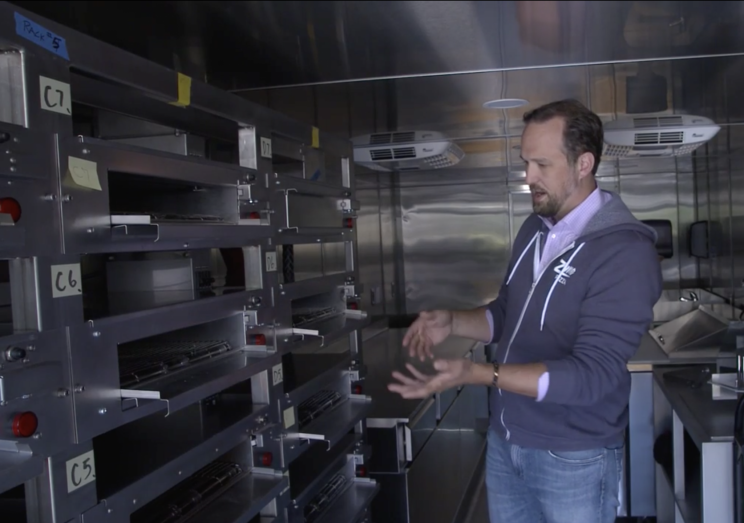 The pizzas cook in their own little ovens–in the truck.