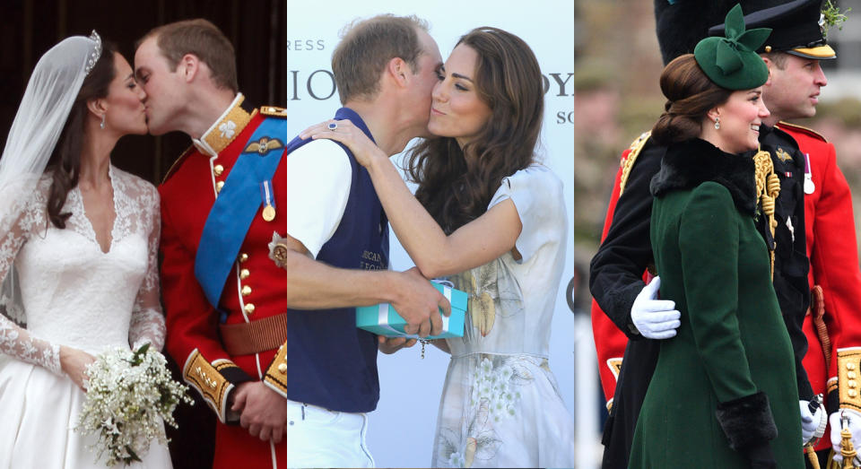 The Duke and Duchess of Cambridge are less frequent with their PDAs, but they still happen. [Photo: Getty, Getty, Rex]