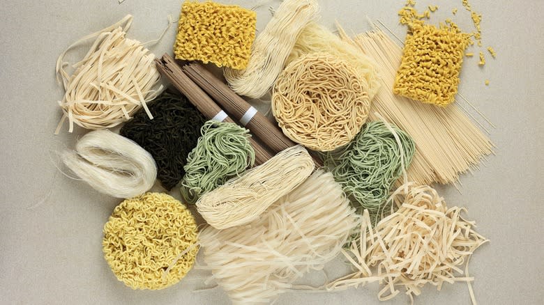 Various dried Asian noodles