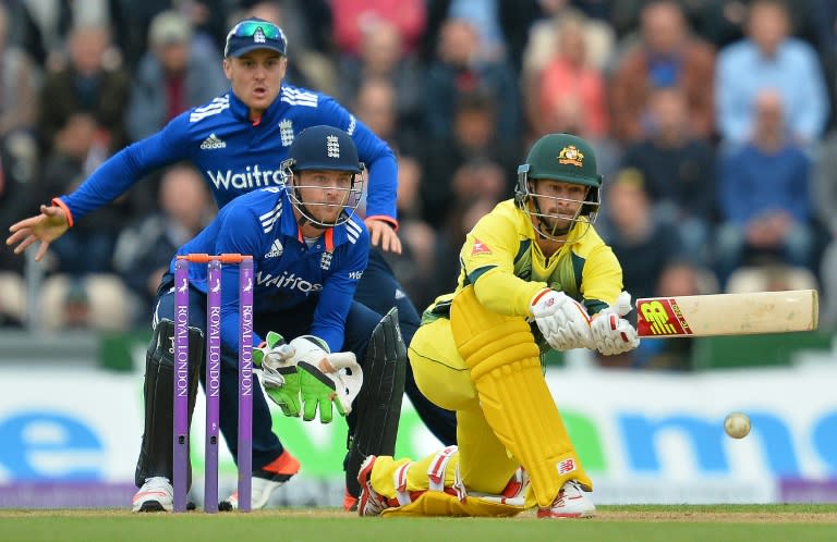 Australia's Matthew Wade plays a shot during the first one day international (ODI) cricket match between England and Australia at The Ageas Bowl cricket ground in Southampton, southern England, on September 3, 2015