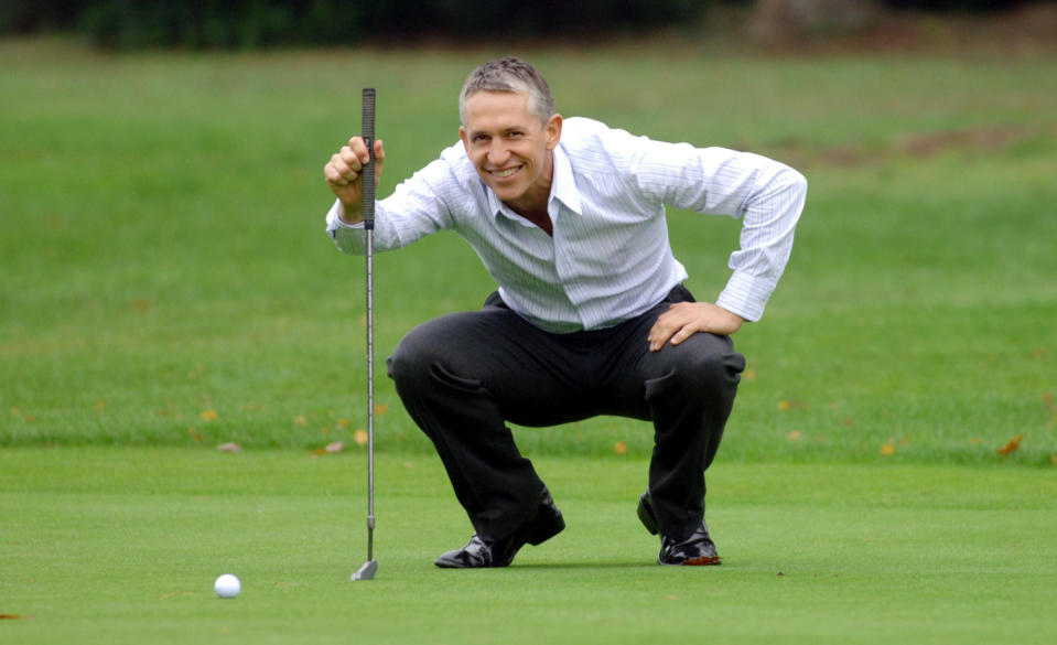 Match of the Day presenter Gary Lineker poses for photographers as he is unveiled as the BBC's new face of golf during a photocall at Foxhills Golf Club, Ottershaw, Surrey.