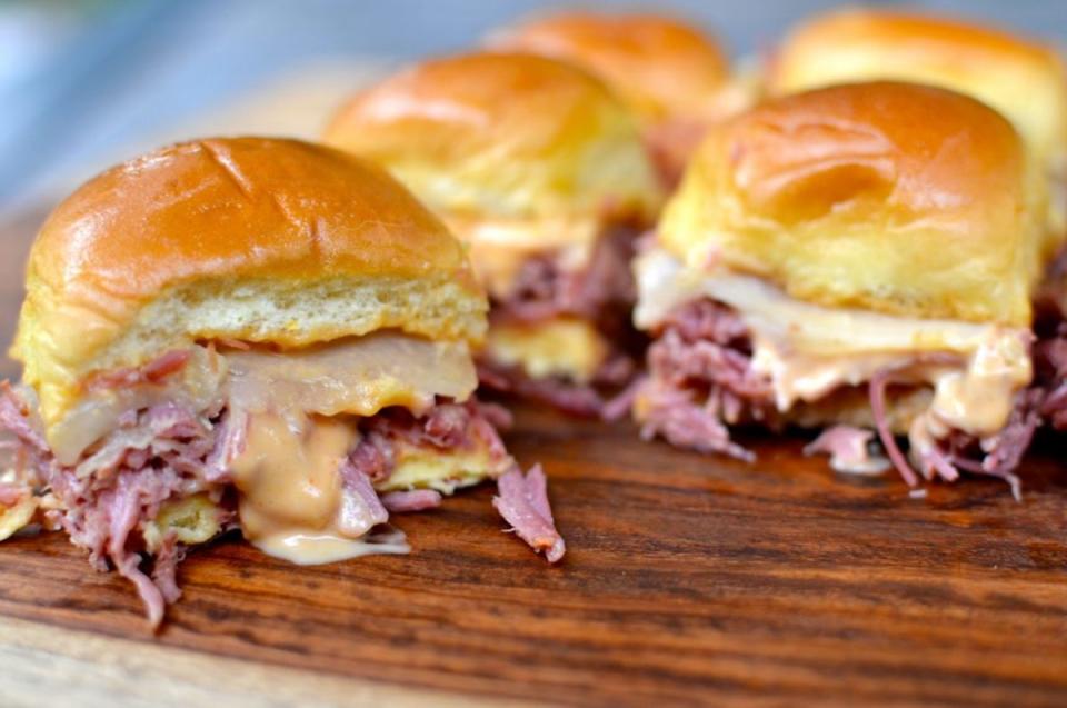 <p>A Southern Soul</p><p>This is a great recipes if you don't want potatoes and carrots with your corned beef! Cheesy and delicious.</p><p><strong>Get the recipe: <a href="https://www.asouthernsoul.com/reuben-sliders/" rel="nofollow noopener" target="_blank" data-ylk="slk:Slow Cooker Reuben Sliders;elm:context_link;itc:0;sec:content-canvas" class="link ">Slow Cooker Reuben Sliders</a></strong></p>