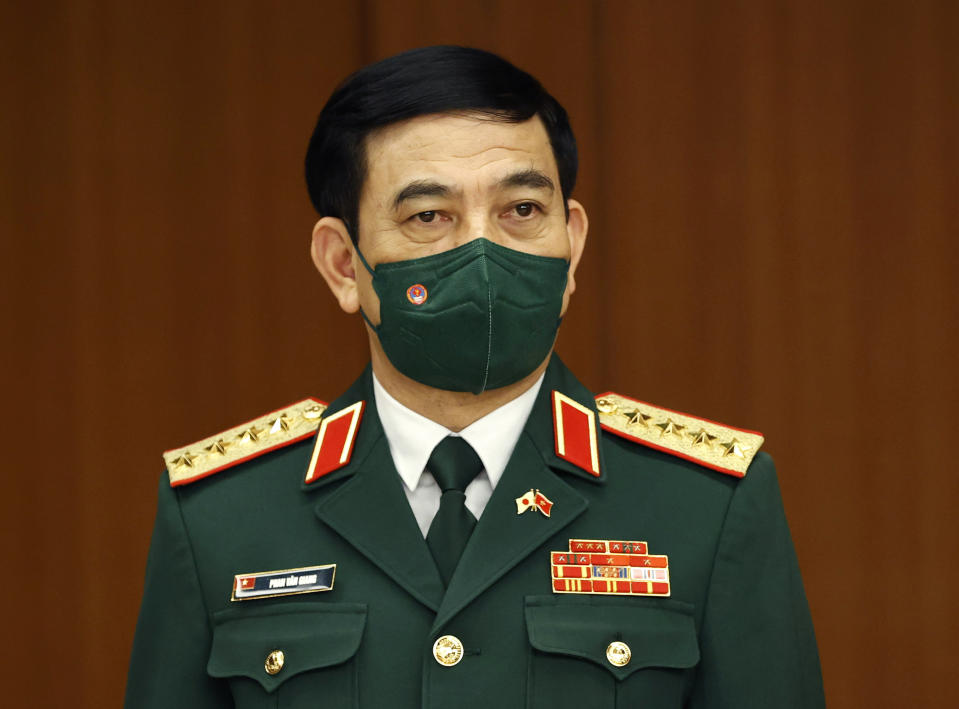 Vietnam's Defense Minister General Phan Van Giang attends a signing ceremony for bilateral memorandums with Japan's counterparts at Defense Ministry in Tokyo, Nov. 23, 2021. (Issei Kato/Pool Photo via AP)