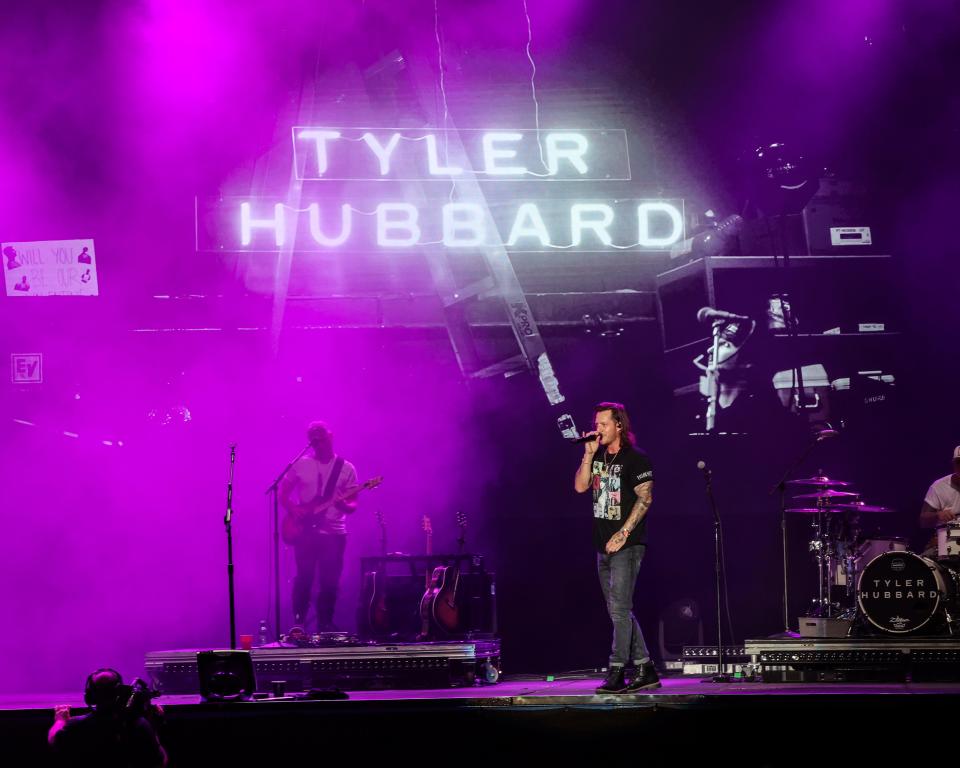 Country singer Tyler Hubbard, best known as a member of the Nashville-based duo Florida Georgia Line, performed for a near capacity crowd at the 2023 Iowa State Fair on Aug. 11, 2023, in Des Moines.