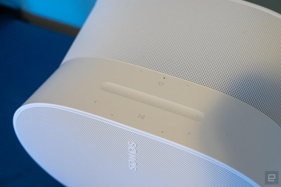 <p>Photos of the new Sonos Era 300 speaker, which can play back music in Dolby Atmos spatial audio.</p>
