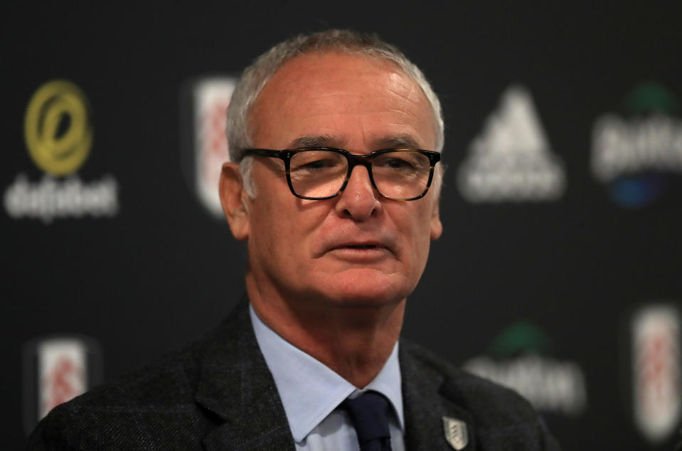 Claudio Ranieri during the press conference at Craven Cottage, London. PRESS ASSOCIATION Photo. Picture date: Friday November 16, 2018. See PA story SOCCER Fulham. Photo credit should read: Simon Cooper/PA Wire. RESTRICTIONS: EDITORIAL USE ONLY No use with unauthorised audio, video, data, fixture lists, club/league logos or “live” services. Online in-match use limited to 120 images, no video emulation. No use in betting, games or single club/league/player publications.