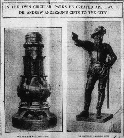 Gifts from Dr. Andrew Anderson to the city as shown in The St. Augustine Evening Record.