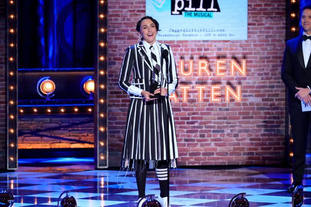 Lauren Patten accepts the Tony Award for best performance by an actress in a featured role in a musical for 