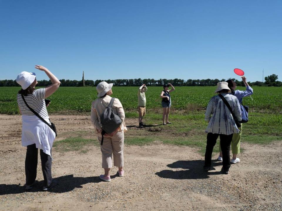 Japanese American survivors and their descendants tour the 10,054 acre site of the Jerome Incarceration Camp during a pilgrimage June 6 in McGhee, Arkansas. The Jerome camp held over 8,497 Japanese Americans from October 6, 1942, until June 30, 1944.