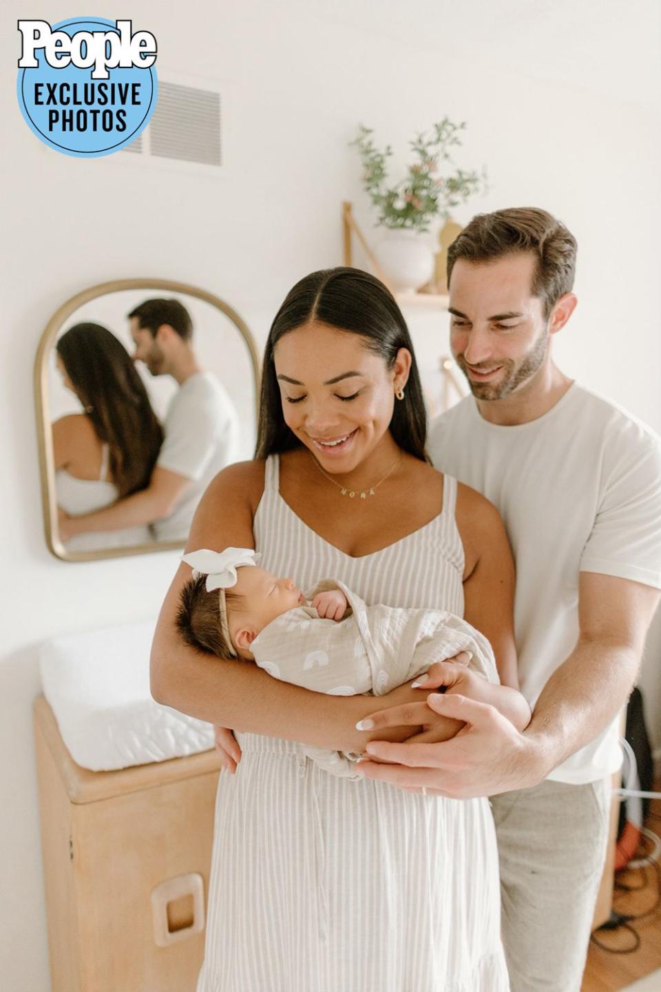 <p>Harley Steed</p> Demi and Tom Schweers with their newborn daughter Nora