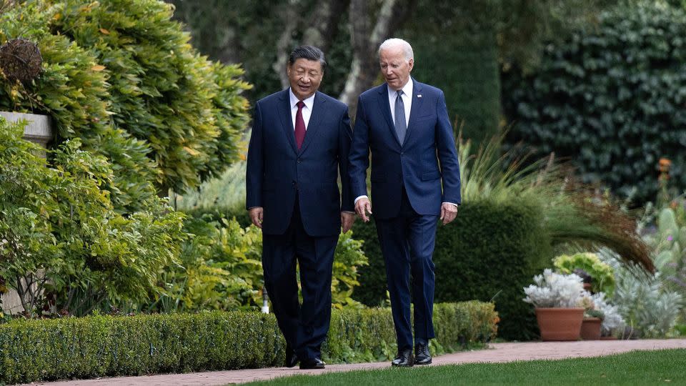 President Joe Biden (right) and Chinese leader Xi Jinping after a meeting during the Asia-Pacific Economic Cooperation (APEC) Leaders' week in Woodside, California on November 15, 2023. - Brendan Smialowski/AFP/Getty Images