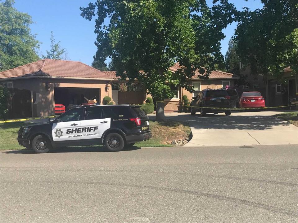 A Sacramento County Sheriff’s vehicle is parked across the street from where a shooting occured Friday, Aug. 23, 2019, on Clover Ranch Road in the Vineyard neighborhood of south Sacramento.