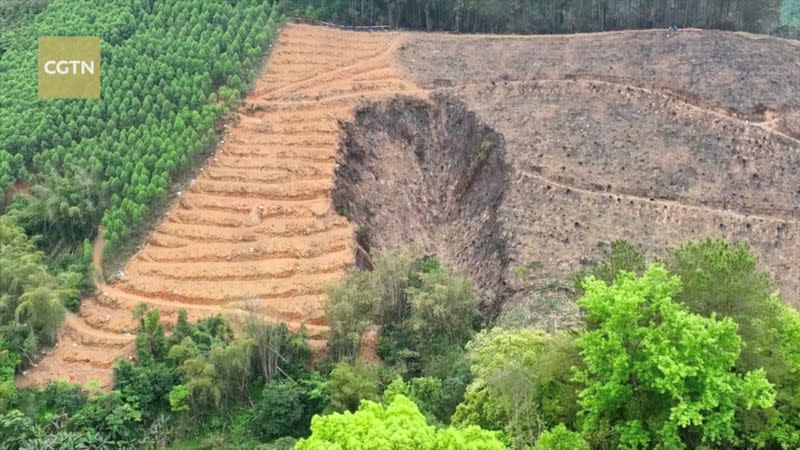 Una vista aérea muestra el sitio donde un avión Boeing 737-800 de China Eastern Airlines se estrelló en Wuzhou, región autónoma de Guangxi Zhuang, China