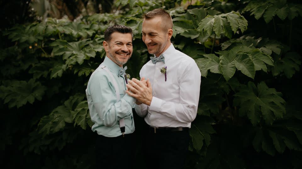 Here's Guillermo and Larry on their wedding day at the Dallas Arboretum in 2018. - Heather Thompson Photography www.Heather-Thompson.com