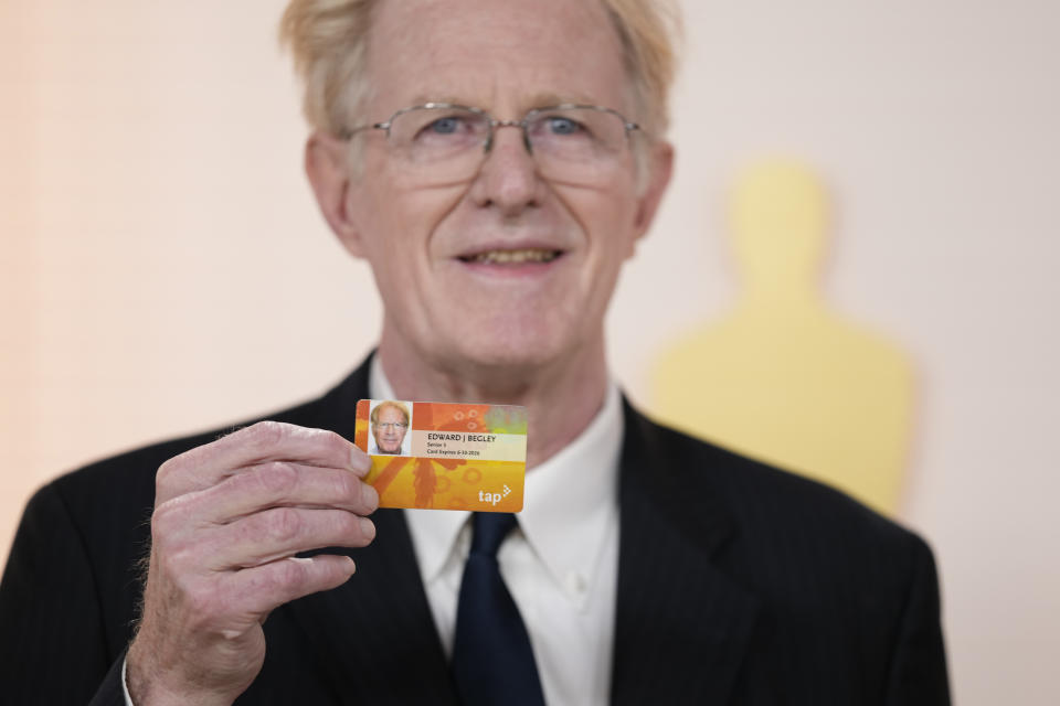 Ed Begley Jr. arrives at the Oscars on Sunday, March 12, 2023, at the Dolby Theatre in Los Angeles. (AP Photo/Ashley Landis)