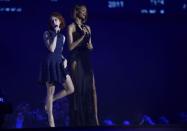 Actress Jena Malone (L) and model Jordan Dunn attend the 2014 MTV Europe Music Awards at the SSE Hydro Arena in Glasgow, Scotland, November 9, 2014. REUTERS/Toby Melville