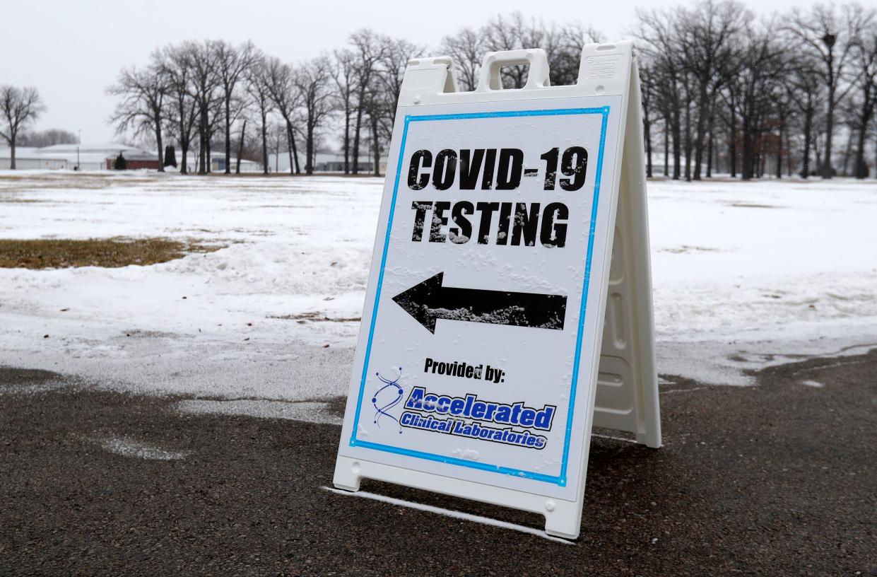 A sign for the community COVID-19 testing site at the Brown County Fairgrounds on Feb. 4 in De Pere.