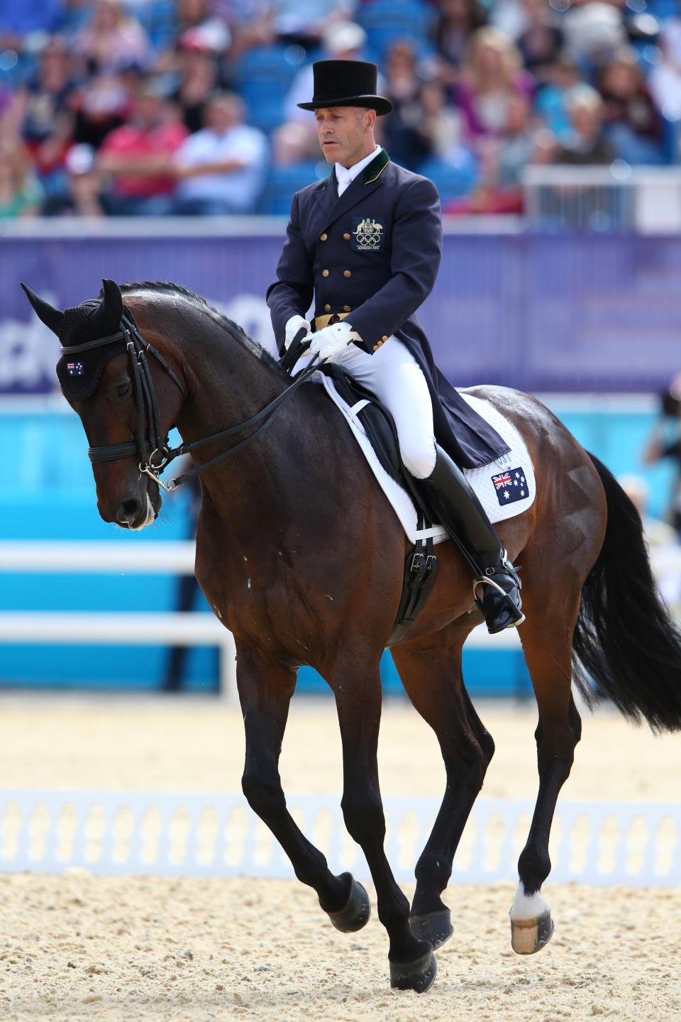 LONDON, ENGLAND - JULY 28: Andrew Hoy of Australia riding Rutherglen competes in the Dressage Equestrian event on Day 1 of the London 2012 Olympic Games at Greenwich Park on July 28, 2012 in London, England. (Photo by Alex Livesey/Getty Images)