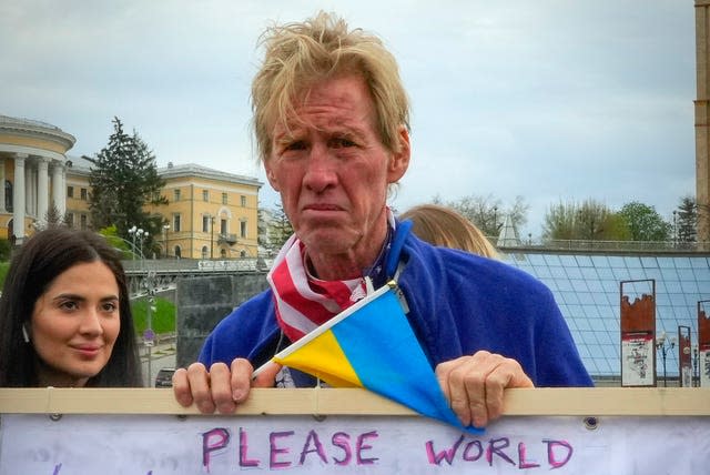 Ryan Wesley Routh takes part in a rally in central Kyiv in Ukraine in 2022 