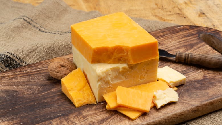 Stack of orange and white cheddar