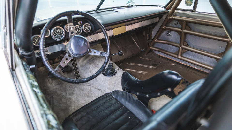 The interior of the 1963 Ford Galaxie 500 "Hammer" Mason NASCAR No. 87 race car.