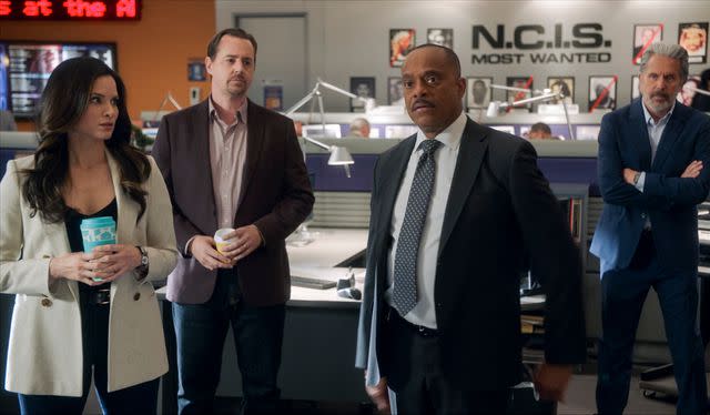 <p>CBS </p> Katrina Law as NCIS Special Agent Jessica Knight, Sean Murray as Special Agent Timothy McGee, Rocky Carroll as NCIS Director Leon Vance, and Gary Cole as FBI Special Agent Alden Parker in 'NCIS'.