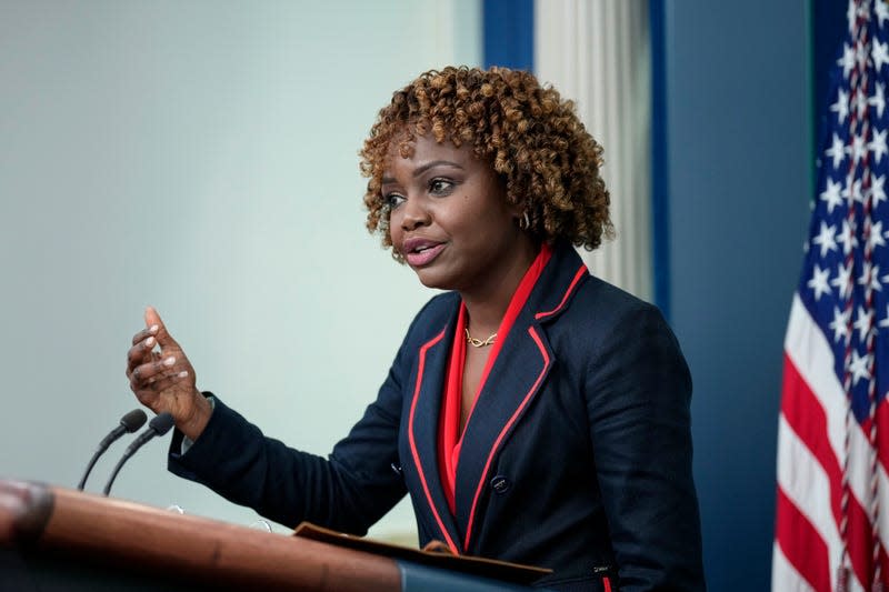 WASHINGTON, DC - MAY 23: White House Press Secretary Karine Jean-Pierre speaks during the daily press briefing at the White House on May 23, 2023 in Washington, DC. 