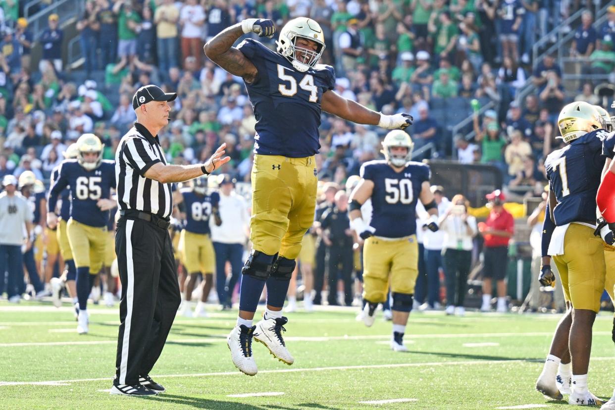 The Patriots have shown interest in Notre Dame's Blake Fisher. Will the offensive lineman hear his name called by New England in this draft?