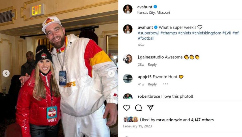 Ava Hunt and a guy on the Chiefs, Travis Kelce.