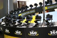 Nikon cameras are arranged at the company's booth for a 360 degree photo at the International Consumer Electronics show (CES) in Las Vegas, Nevada January 5, 2015. The show officially opens on January 6. REUTERS/Rick Wilking