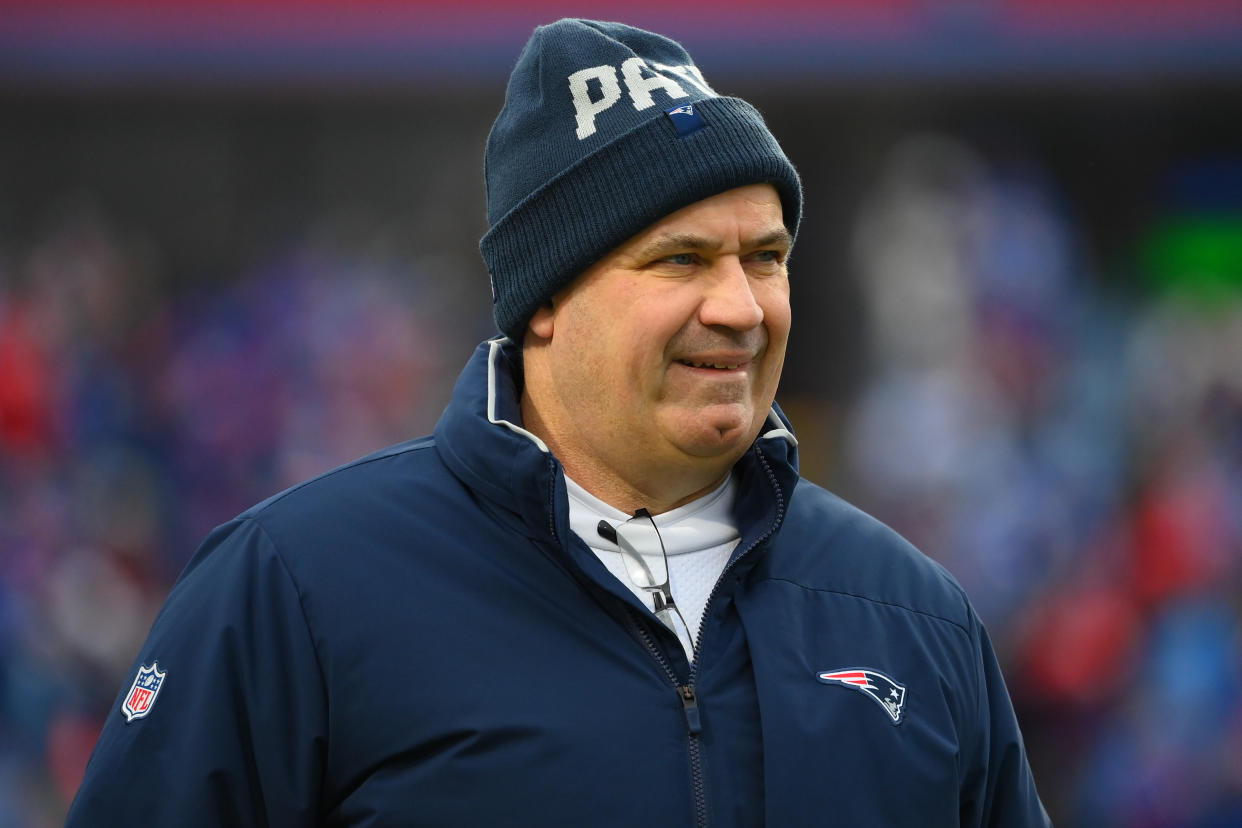 ORCHARD PARK, NEW YORK - DECEMBER 31: New England Patriots Offensive Coordinator Bill O'Brien prior to the game against the Buffalo Bills at Highmark Stadium on December 31, 2023 in Orchard Park, New York. The Bills won 27-21. (Photo by Rich Barnes/Getty Images)