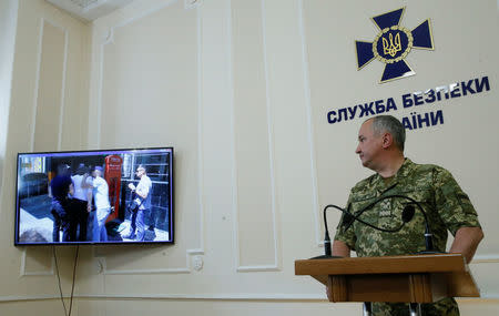 Head of Ukrainian State Security Service (SBU) Vasily Gritsak attends a news briefing about the killing of Russian journalist Arkady Babchenko, who was declared murdered and then later turned up alive, in Kiev, Ukraine May 30, 2018. REUTERS/Valentyn Ogirenko
