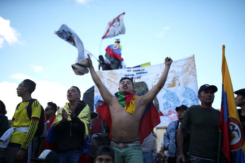 Demonstrators take part in a protest as a national strike continues in Bogota