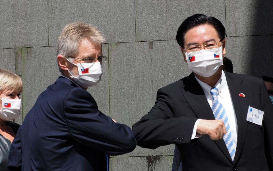 Milos Vystrcil, the Czech Senate speaker, meets Joseph Wu, the Taiwanese foreign minister - David Chang/EPA-EFE