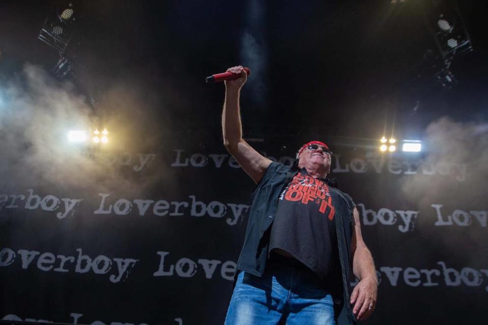 Loverboy lead vocalist Mike Reno performs Saturday, Aug. 6, 2022, at PNC Music Pavilion in Charlotte.