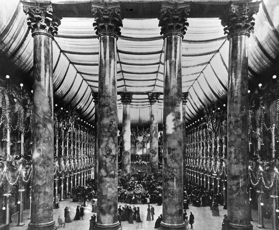 A historical image of the Grand Hall in use during President McKinley’s Inaugural Ball in 1901.